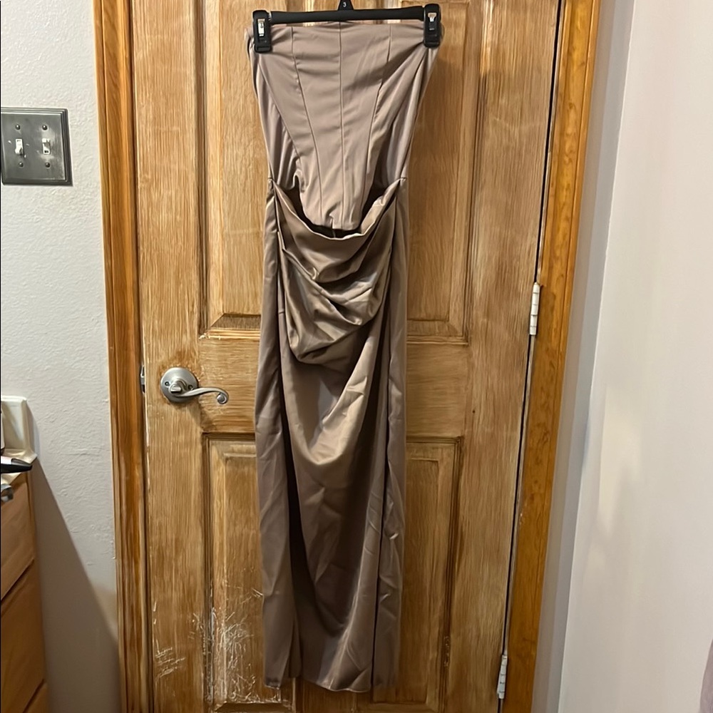 Lavish Ivy Elegant Strapless Tan Gown